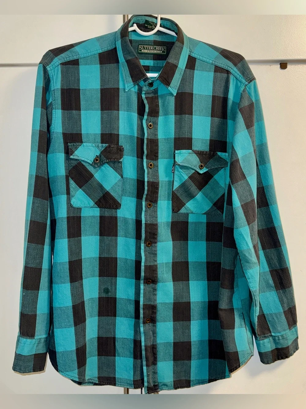 Vintage 90’s Men’s Levi’s Sutter Creek Button-Down Teal Checkered Flannel Shirt